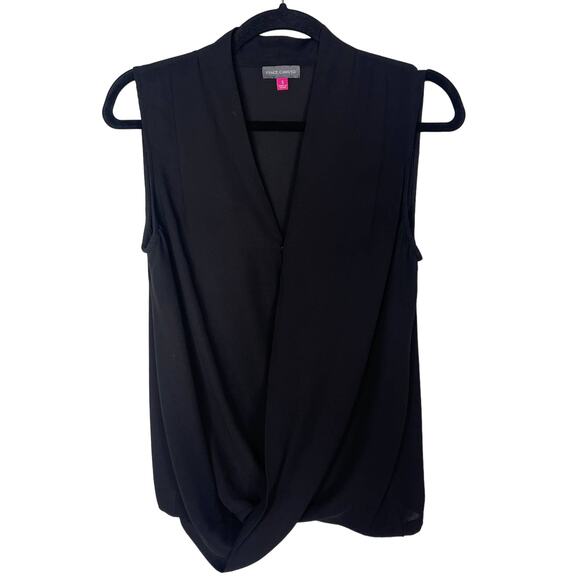 Vince Camuto Small S Black Faux Wrap Sleeveless Blouse Top V Neck Work Career - Picture 1 of 6
